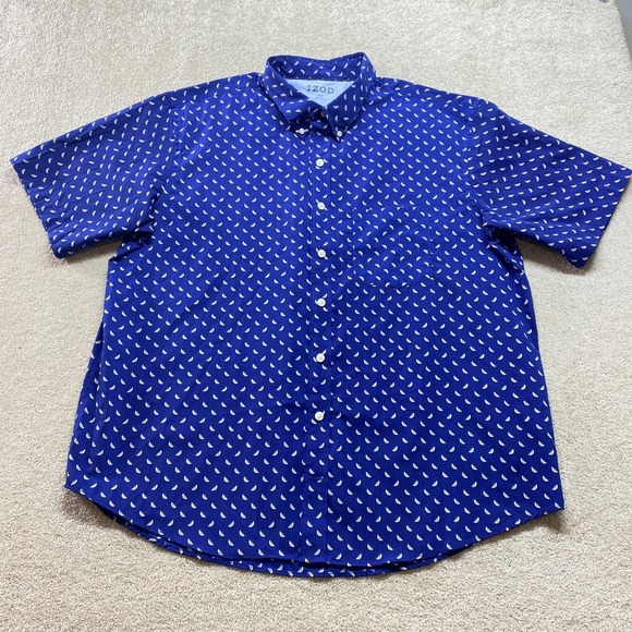 IZOD Shirt Mens 2XLT Navy Blue Short Sleeve Button Down Watermelon Print Casual - Picture 1 of 9